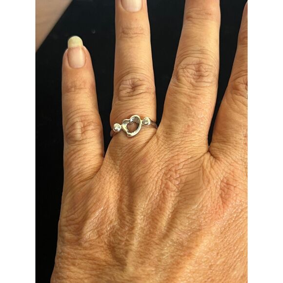 Authentic Tiffany&Co. Silver 925 Elsa Peretti Open Heart Ring With DiamondsSZ 7 - Picture 3 of 6